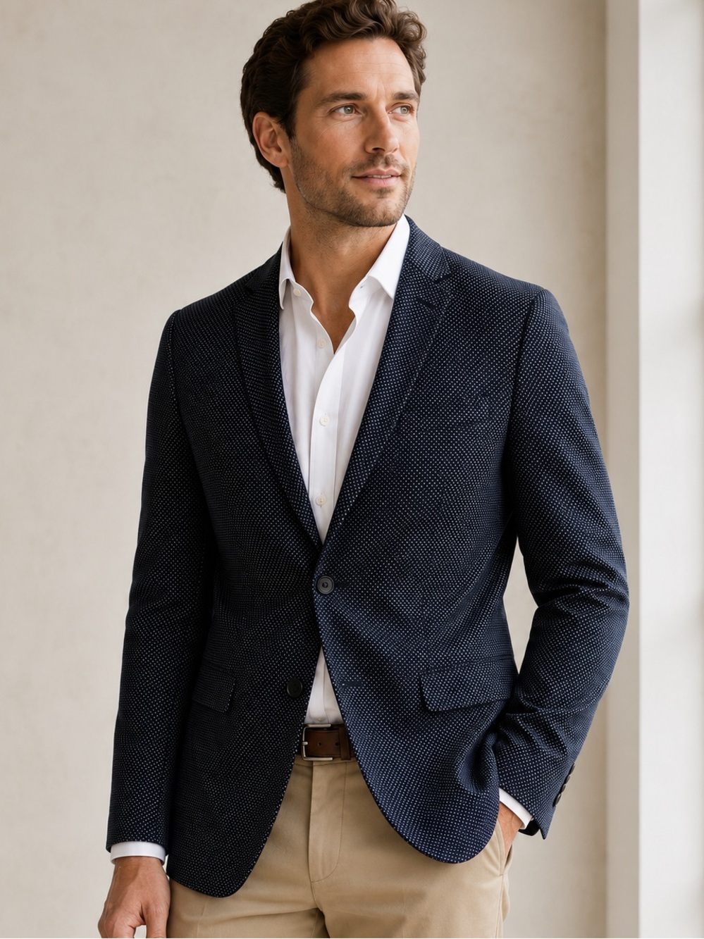 Express Photographer Fitted Blazer 36 Short Navy Blue Geometric Print Sport Coat